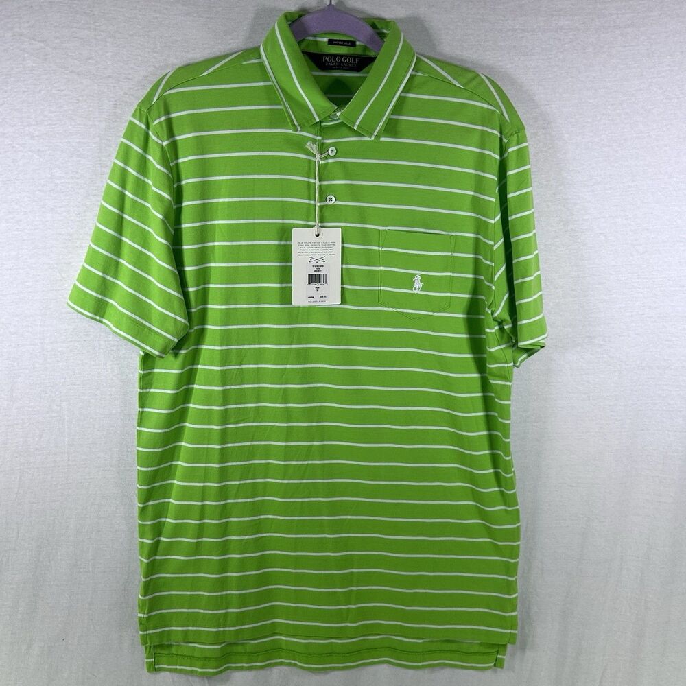Polo Golf Ralph Lauren Vintage Lisle Green White Stripes Men’s Medium NWT - Picture 2 of 12